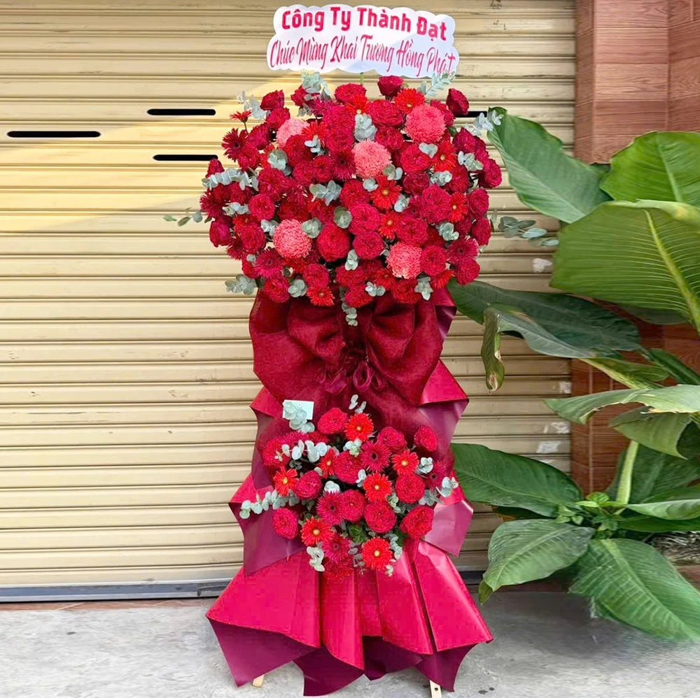 Kệ Hoa Khai Trương Phối Nơ Đỏ Nổi Bật Đại Cát