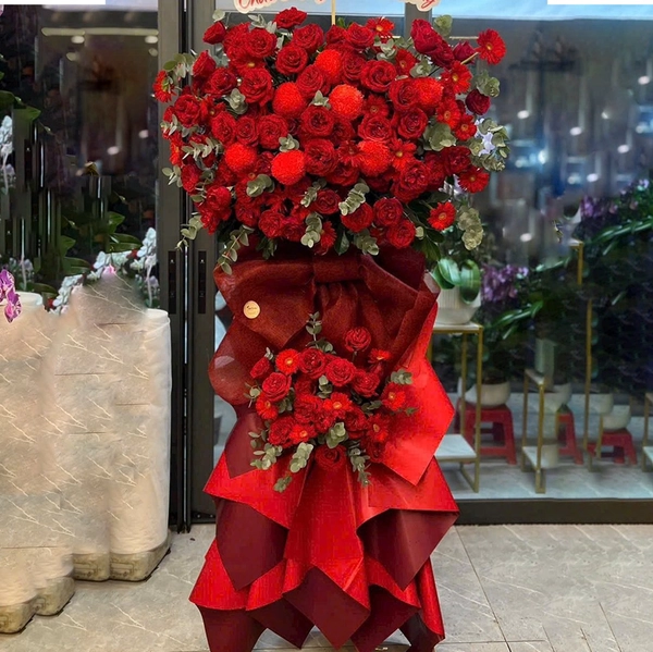 Kệ Hoa Mừng Khai Trương 2 Tầng Tone Đỏ Hồng Phát