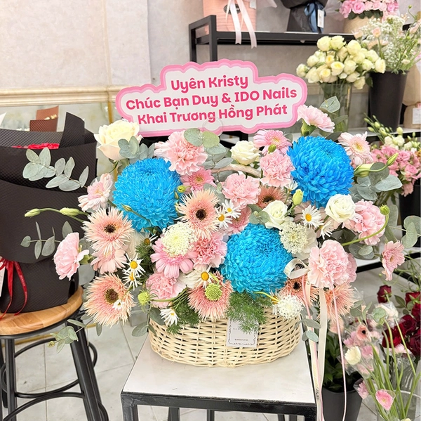 Giỏ Hoa Cúc Mẫu Đơn Xanh Hy Vọng