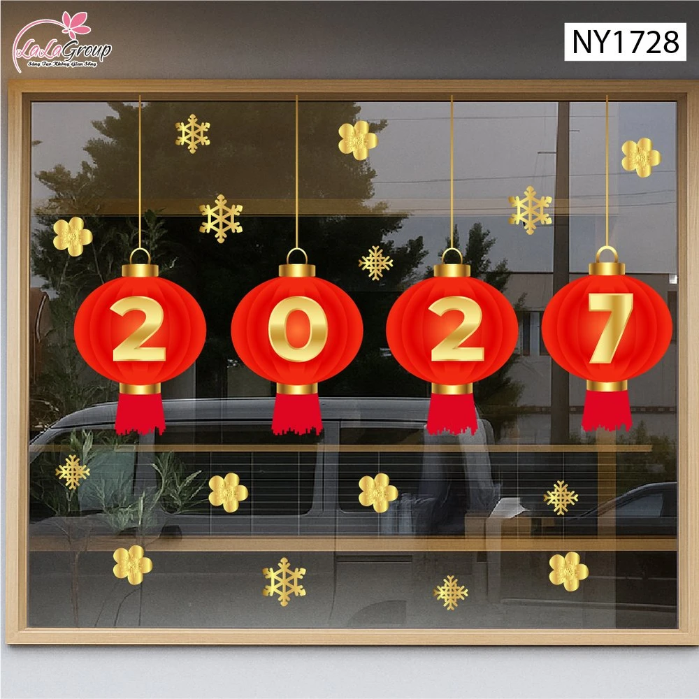 Decal Trang Trí Tết Lồng Đèn May Mắn Và Hoa Mai Vàng 2027