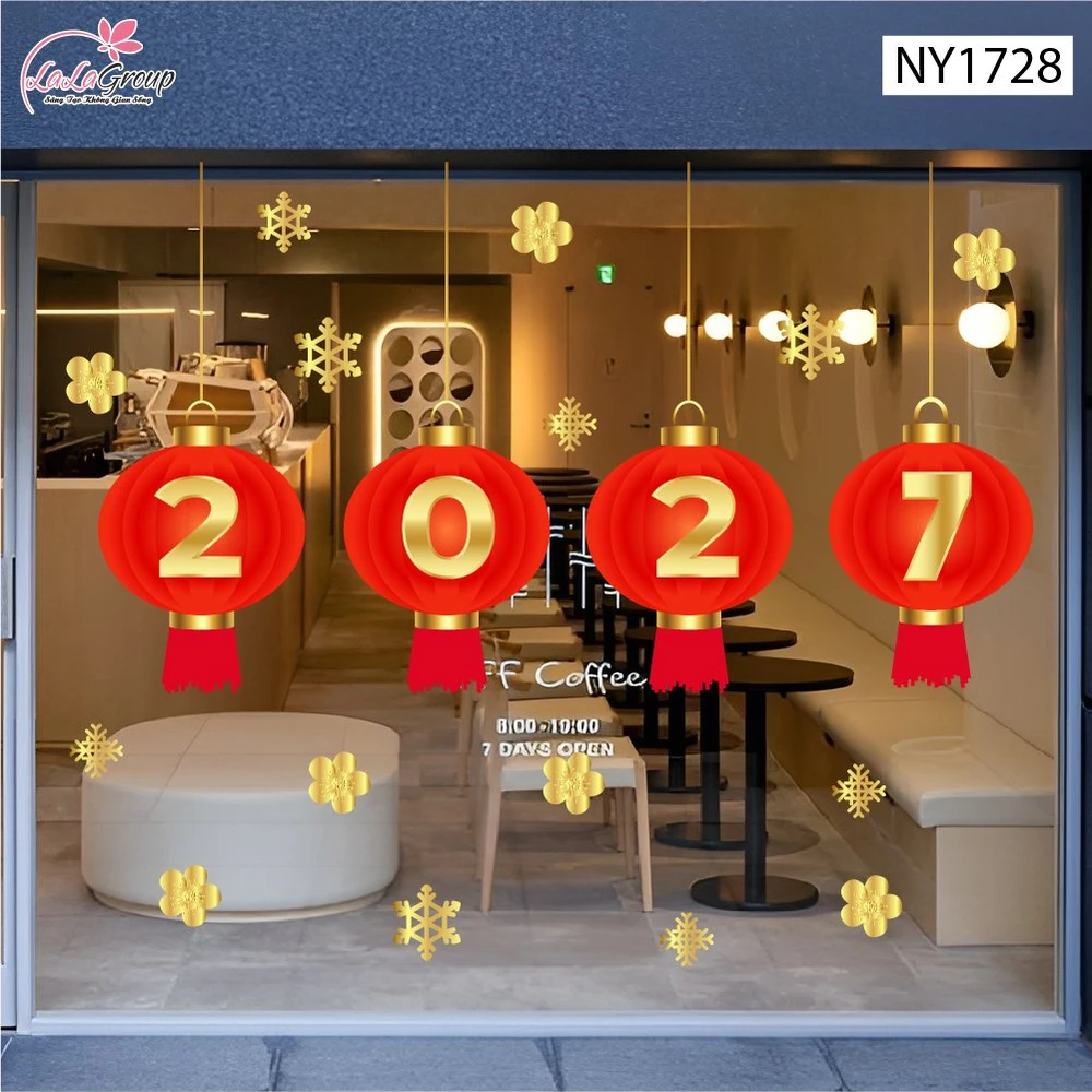 Decal Trang Trí Tết Lồng Đèn May Mắn Và Hoa Mai Vàng 2027