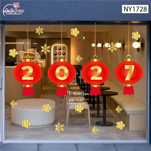 Decal Trang Trí Tết Lồng Đèn May Mắn Và Hoa Mai Vàng 2027