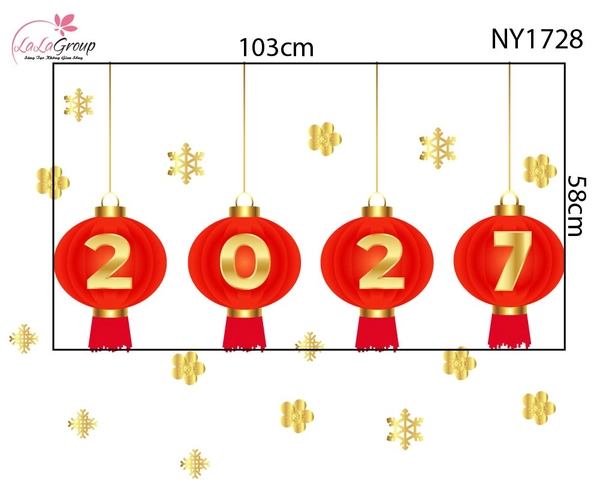 Decal Trang Trí Tết Lồng Đèn May Mắn Và Hoa Mai Vàng 2027