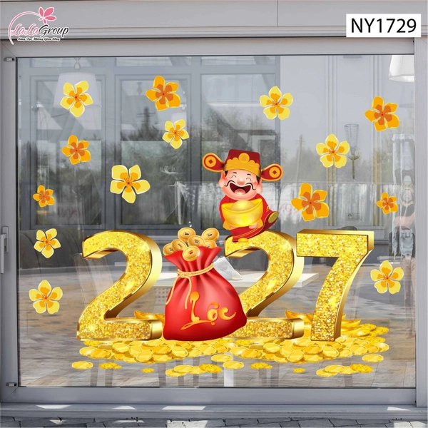 Decal Trang Trí Tết Thần Tài Và Mai Vàng Tài Lộc 2027
