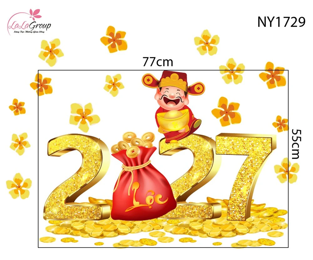 Decal Trang Trí Tết Thần Tài Và Mai Vàng Tài Lộc 2027