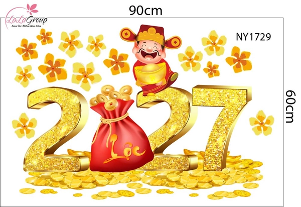 Decal Trang Trí Tết Thần Tài Và Mai Vàng Tài Lộc 2027