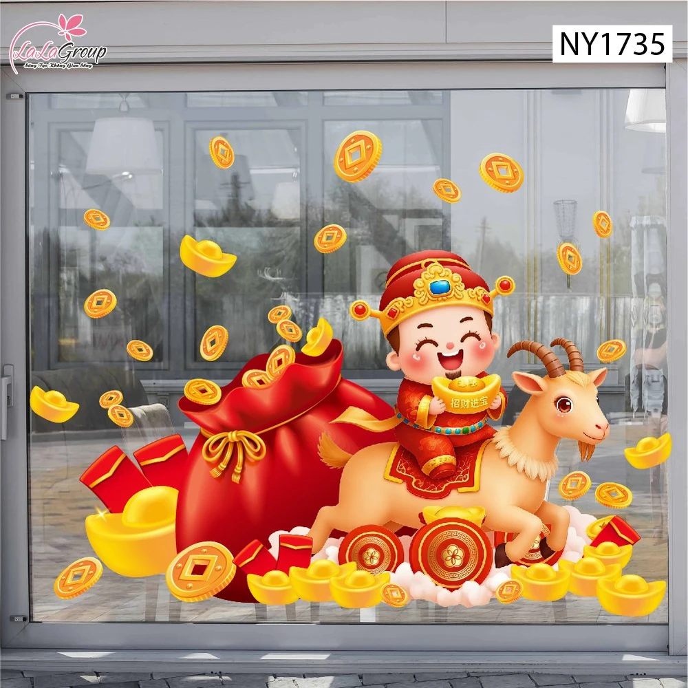Decal Trang Trí Tết Đinh Mùi Thần Tài Mang Lộc May Mắn