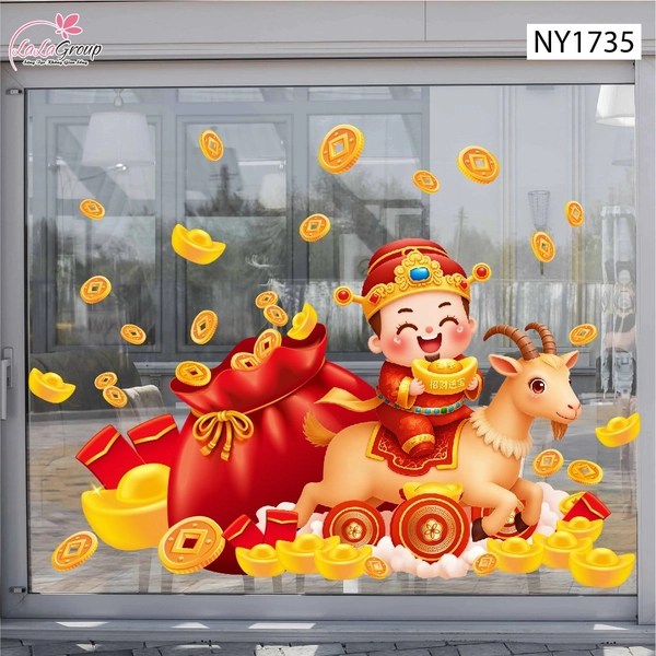 Decal Trang Trí Tết Đinh Mùi Thần Tài Mang Lộc May Mắn