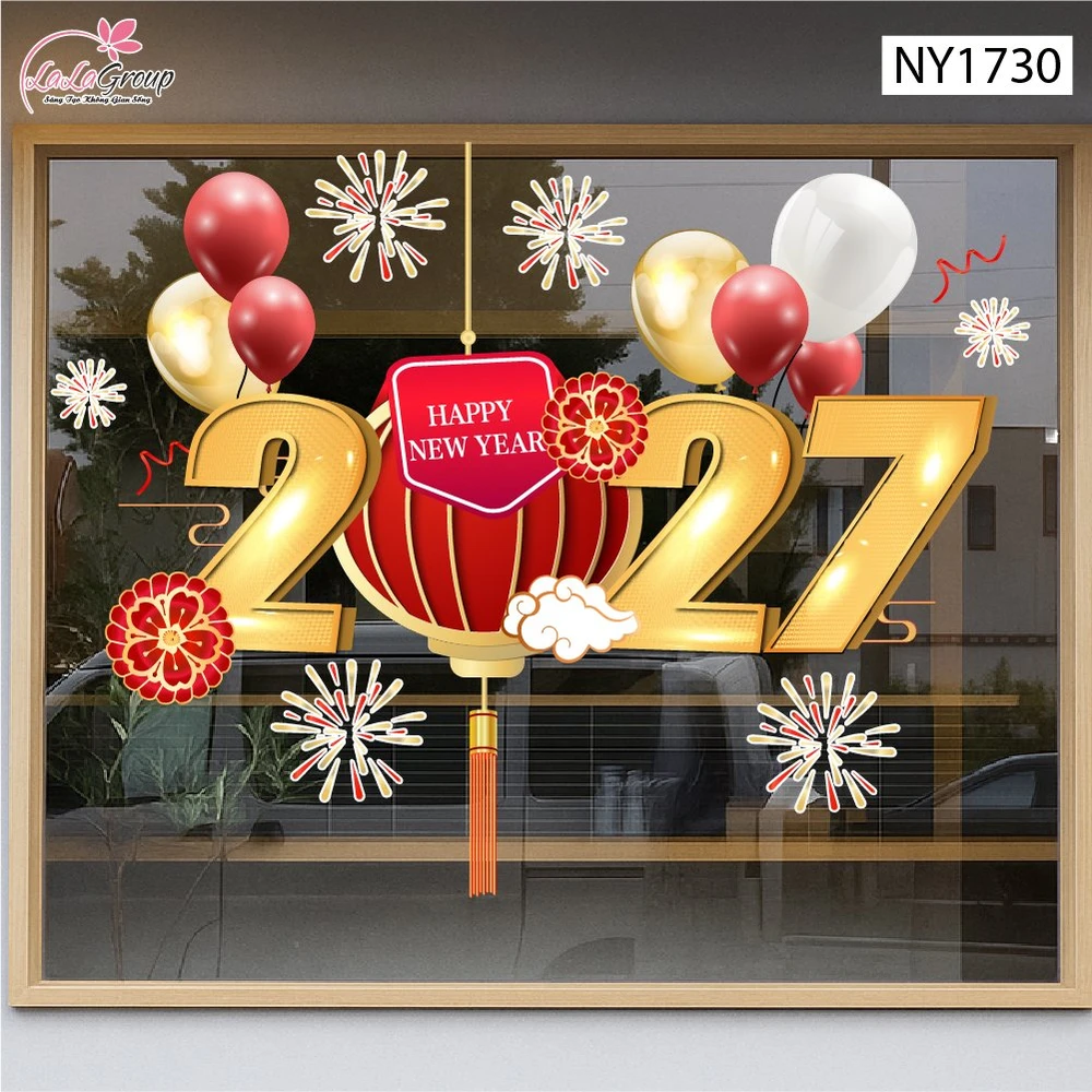 Decal Trang Trí Tết Lồng Đèn Đỏ Và Pháo Hoa 2027