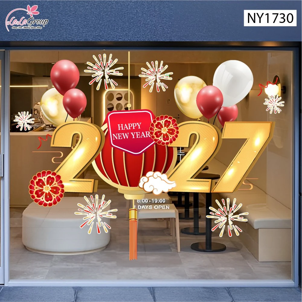 Decal Trang Trí Tết Lồng Đèn Đỏ Và Pháo Hoa 2027