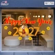Decal Trang Trí Tết Happy New Year 2027 Và Hoa Mai Vàng