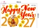 Decal Trang Trí Tết Happy New Year 2027 Và Hoa Mai Vàng