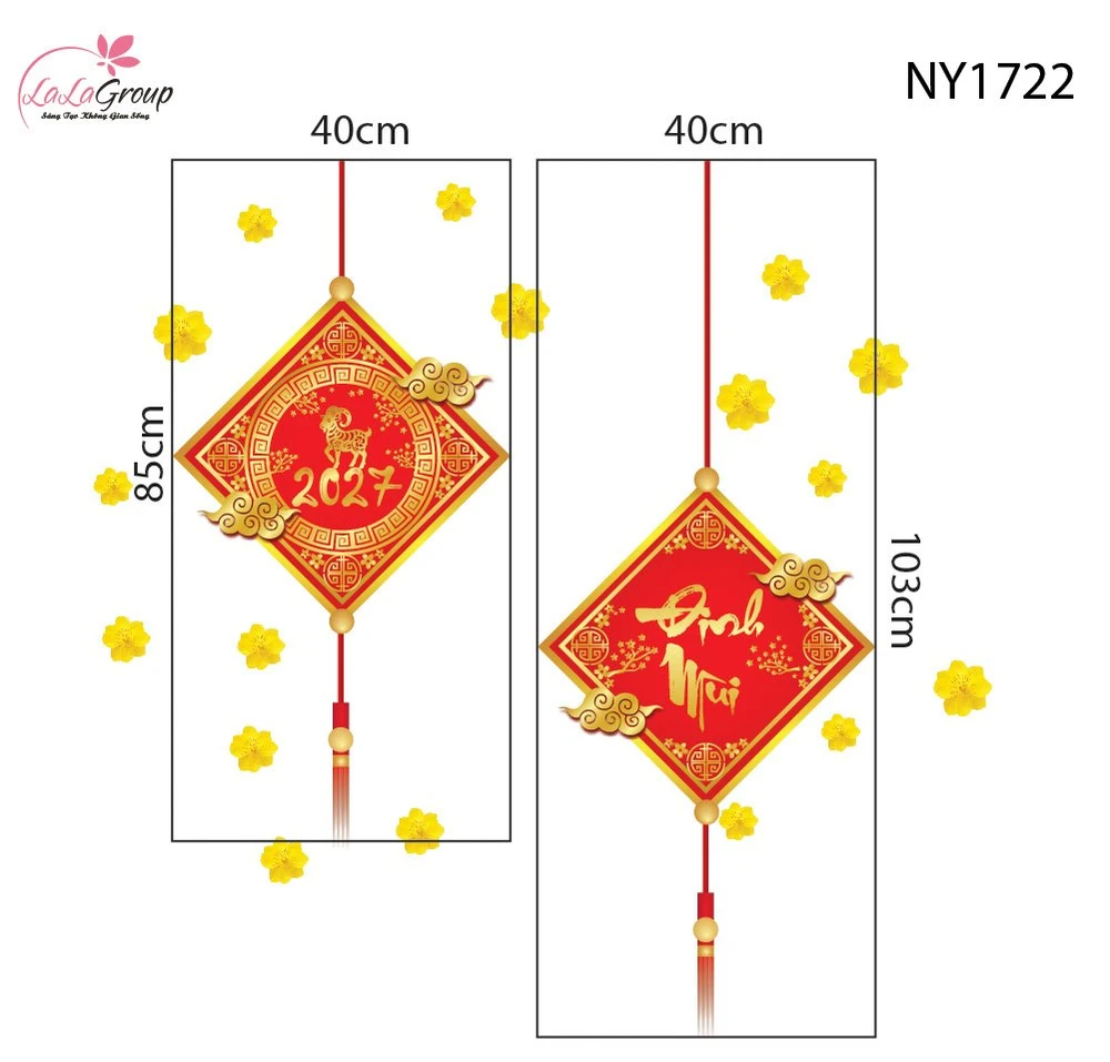 Decal Trang Trí Tết Lộc Treo May Mắn Và Hoa Mai Vàng 2027