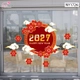 Decal Trang Trí Tết Happy New Year 2027 Và Hoa Đào Đỏ