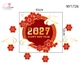 Decal Trang Trí Tết Happy New Year 2027 Và Hoa Đào Đỏ