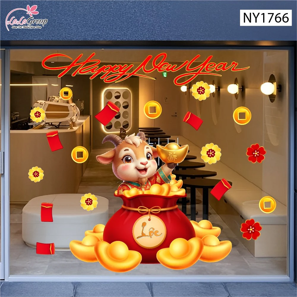 Decal Trang Trí Tết Happy New Year 2027 Tiền Tài Vạn Phát