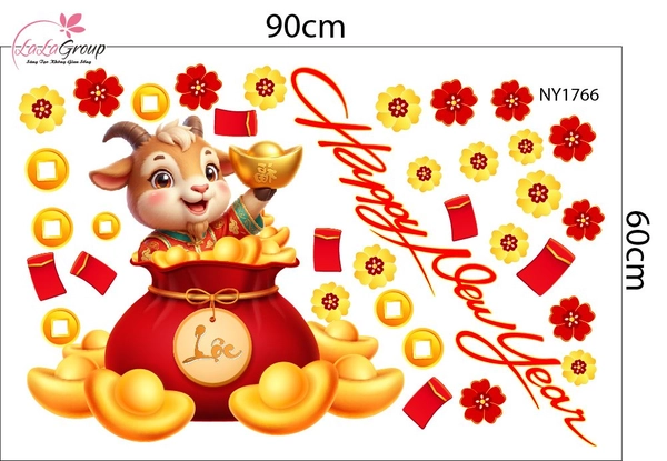 Decal Trang Trí Tết Happy New Year 2027 Tiền Tài Vạn Phát