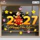 Decal Trang Trí Tết Happy New Year 2027 Và Túi Tiền Vàng Tài Lộc