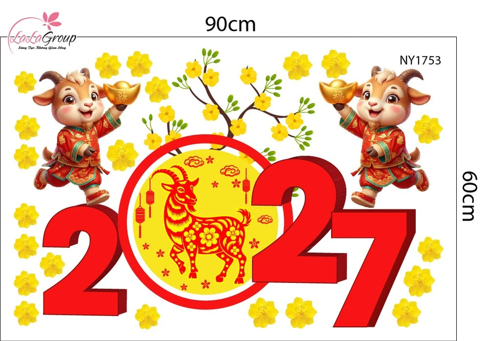 Decal Trang Trí Tết Mừng Xuân Đinh Mùi 2027 Vạn Sự Như Ý