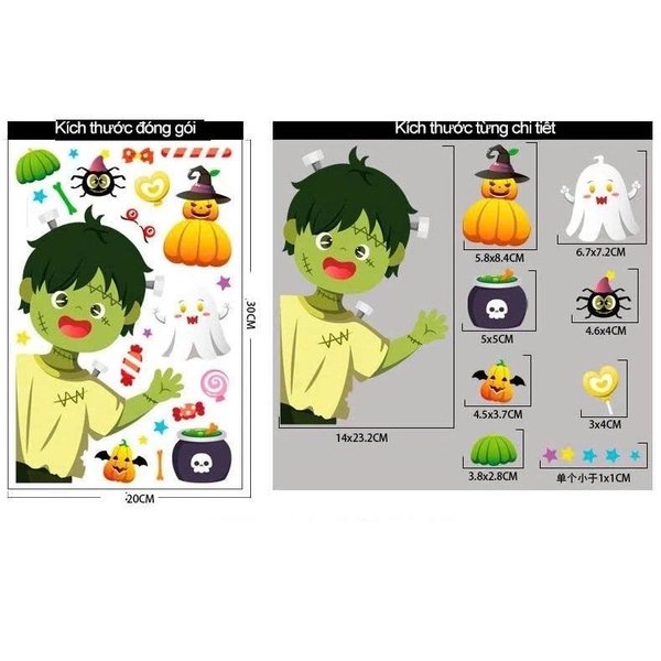 Combo 4 Tấm Decal 2 Mặt Trang Trí Halloween Thần Chết Đáng Yêu Vui Chơi Cùng Các Bạn