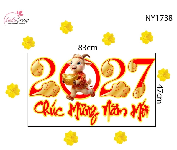 Decal Trang Trí Tết Chúc Mừng Năm Mới 2027 Và Mai Vàng