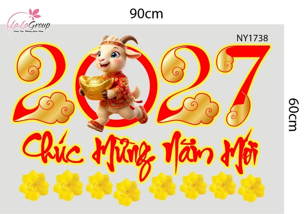 Decal Trang Trí Tết Chúc Mừng Năm Mới 2027 Và Mai Vàng