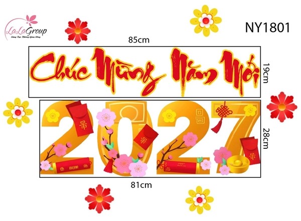 Decal Trang Trí Tết 2027 Đinh Mùi Lì Xì Đỏ Phúc Lộc An Khang