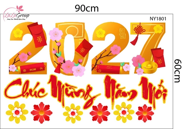 Decal Trang Trí Tết 2027 Đinh Mùi Lì Xì Đỏ Phúc Lộc An Khang