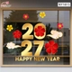 Decal Trang Trí Tết Happy New Year 2027 Và Mai Đào Đón Xuân