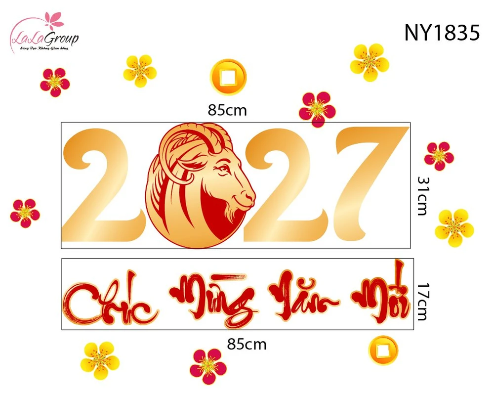Decal Trang Trí Tết Chúc Mừng Năm Mới Đinh Mùi Phúc Lộc 2027