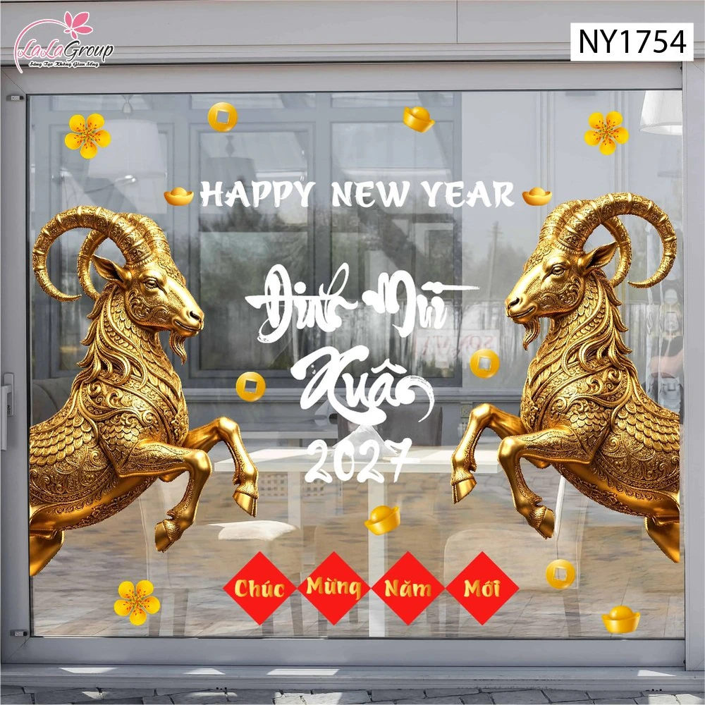 Decal Trang Trí Tết Chúc Mừng Năm Mới Xuân Đinh Mùi