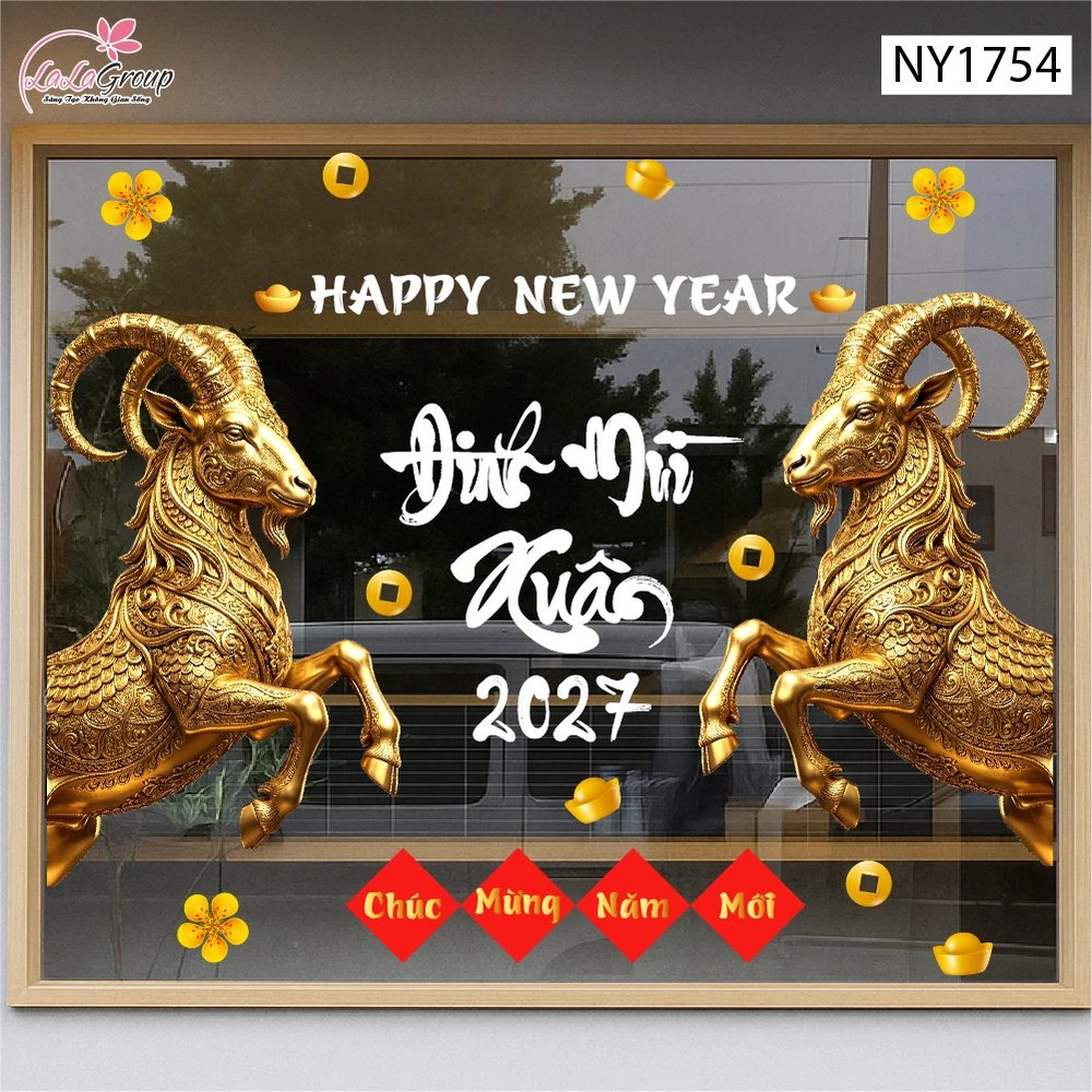 Decal Trang Trí Tết Chúc Mừng Năm Mới Xuân Đinh Mùi