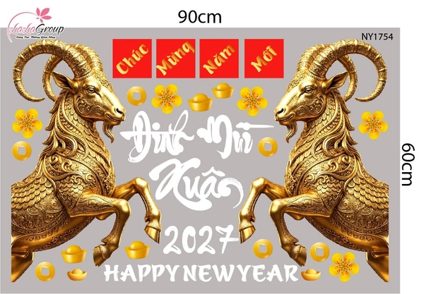Decal Trang Trí Tết Chúc Mừng Năm Mới Xuân Đinh Mùi