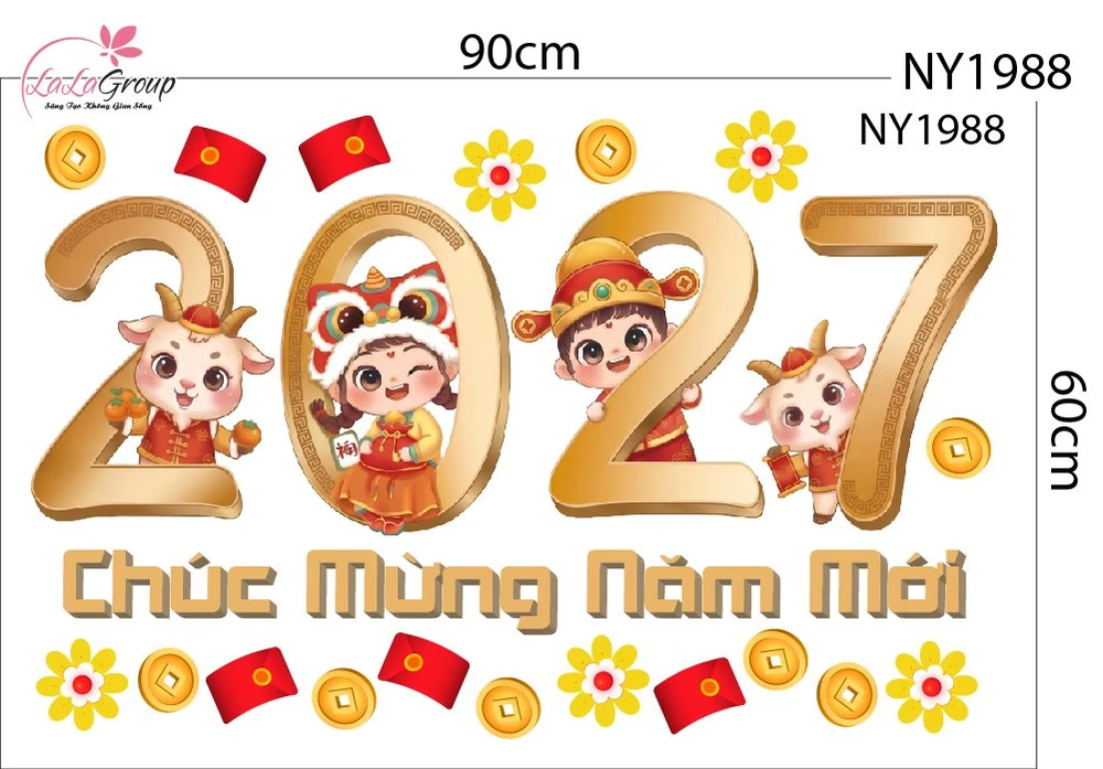 Decal Dán Kính Trang Trí Tết 2027 Chúc Mừng Năm Mới Tài Lộc Sung Túc