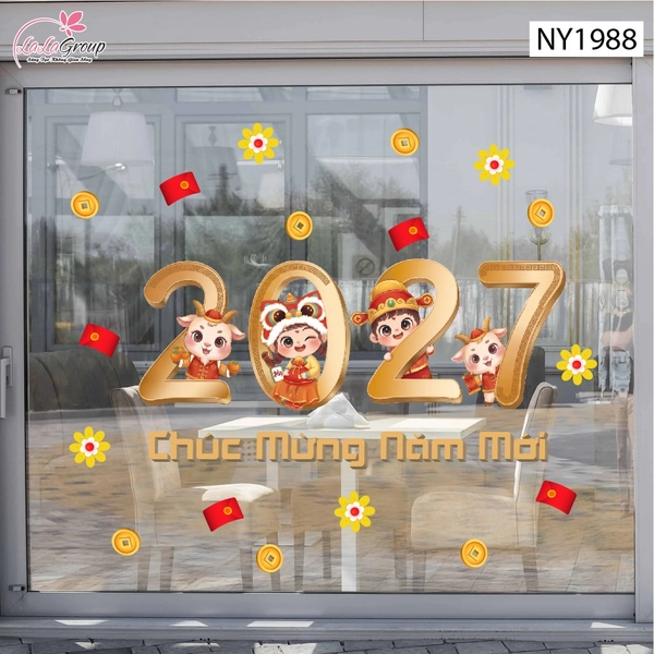 Decal Dán Kính Trang Trí Tết 2027 Chúc Mừng Năm Mới Tài Lộc Sung Túc