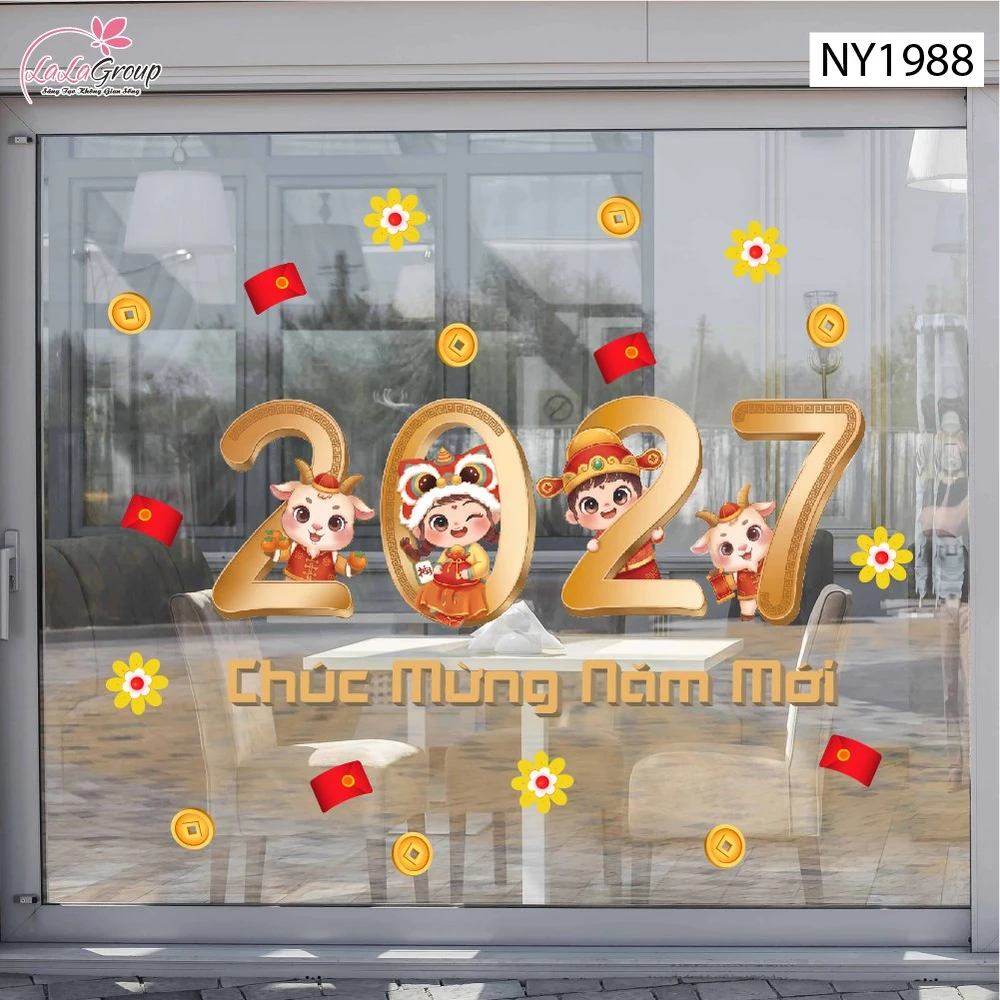 Decal Dán Kính Trang Trí Tết 2027 Chúc Mừng Năm Mới Tài Lộc Sung Túc