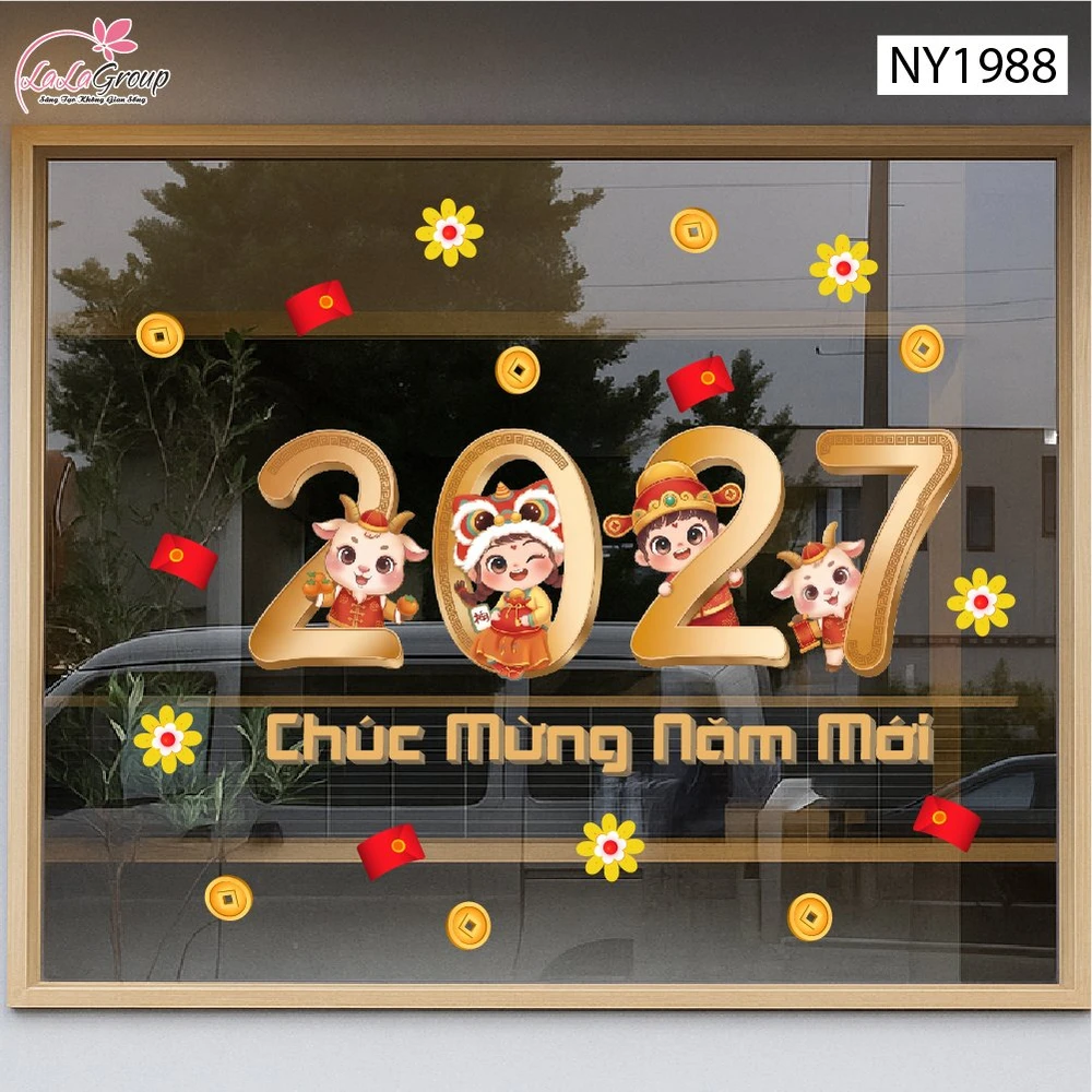 Decal Dán Kính Trang Trí Tết 2027 Chúc Mừng Năm Mới Tài Lộc Sung Túc