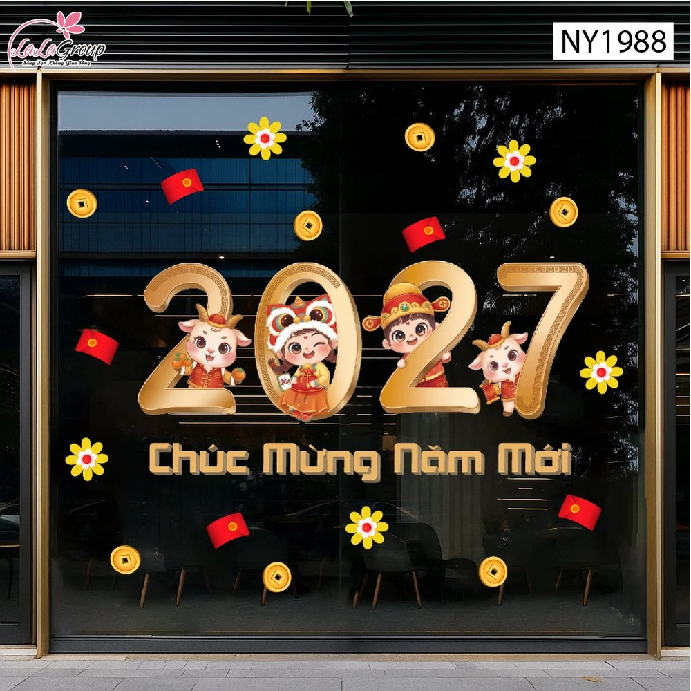 Decal Dán Kính Trang Trí Tết 2027 Chúc Mừng Năm Mới Tài Lộc Sung Túc