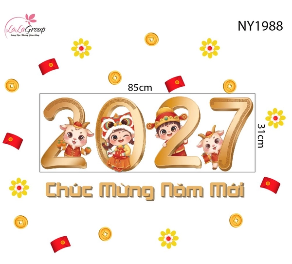Decal Dán Kính Trang Trí Tết 2027 Chúc Mừng Năm Mới Tài Lộc Sung Túc