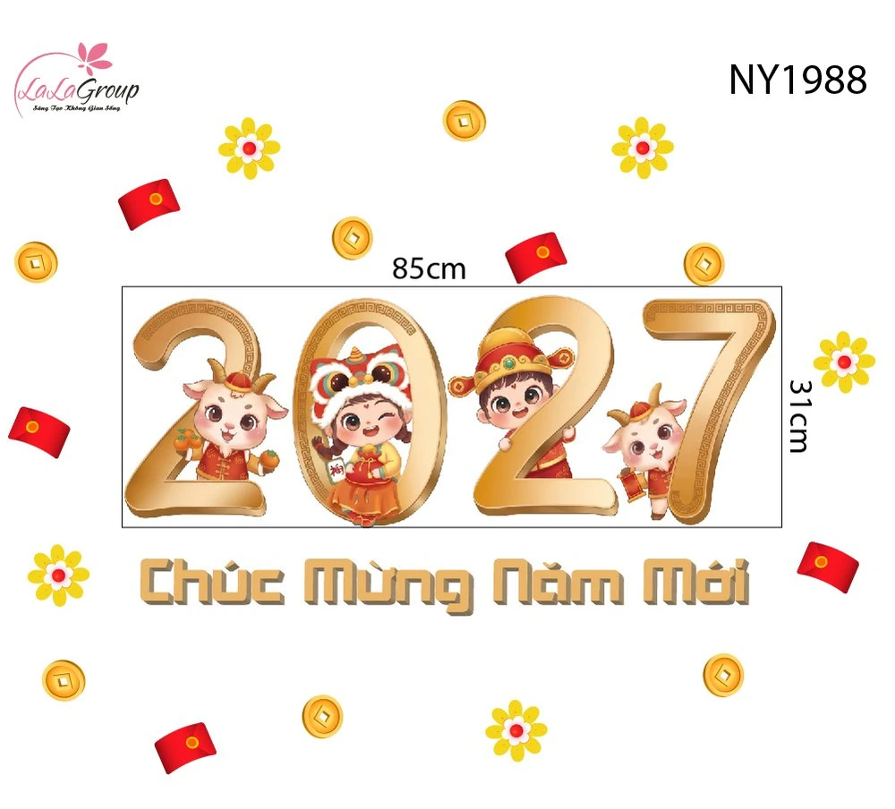 Decal Dán Kính Trang Trí Tết 2027 Chúc Mừng Năm Mới Tài Lộc Sung Túc