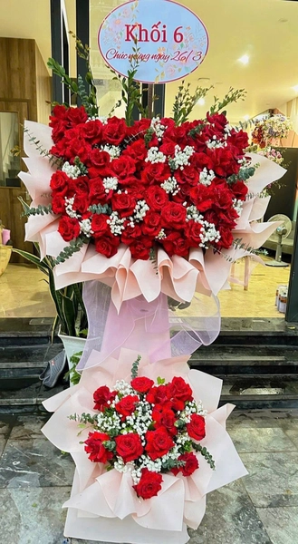 Kệ Hoa Khai Trương 2 Tầng Tone Đỏ Tài Lộc