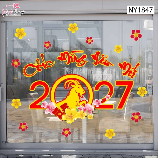 Decal Trang Trí Tết Chúc Mừng Năm Mới 2027 Vui Xuân Hạnh Phúc