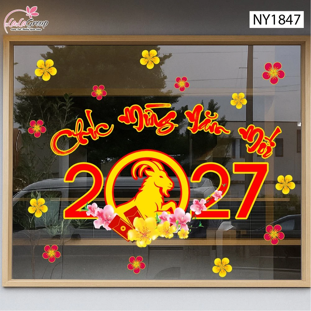 Decal Trang Trí Tết Chúc Mừng Năm Mới 2027 Vui Xuân Hạnh Phúc