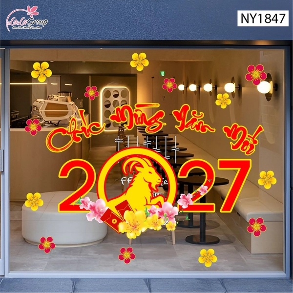 Decal Trang Trí Tết Chúc Mừng Năm Mới 2027 Vui Xuân Hạnh Phúc