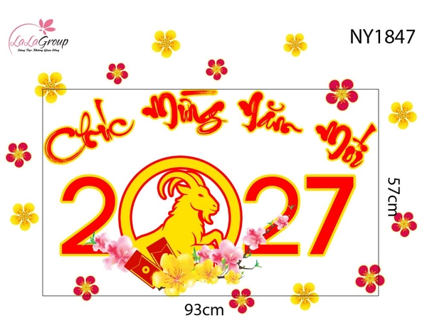 Decal Trang Trí Tết Chúc Mừng Năm Mới 2027 Vui Xuân Hạnh Phúc