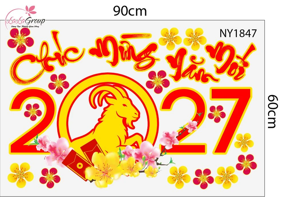 Decal Trang Trí Tết Chúc Mừng Năm Mới 2027 Vui Xuân Hạnh Phúc