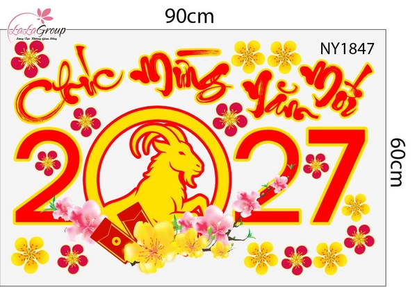 Decal Trang Trí Tết Chúc Mừng Năm Mới 2027 Vui Xuân Hạnh Phúc
