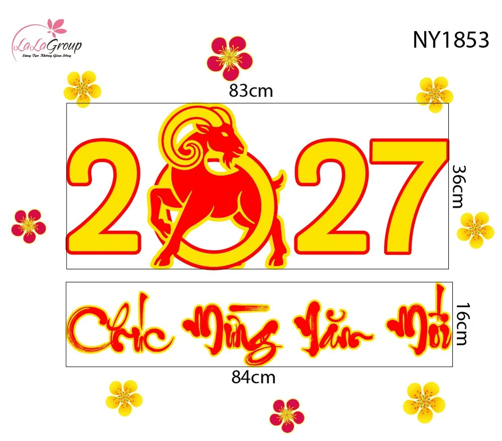 Decal Trang Trí Tết Đinh Mùi Chúc Mừng Năm Mới 2027 Tài Lộc Sum Vầy