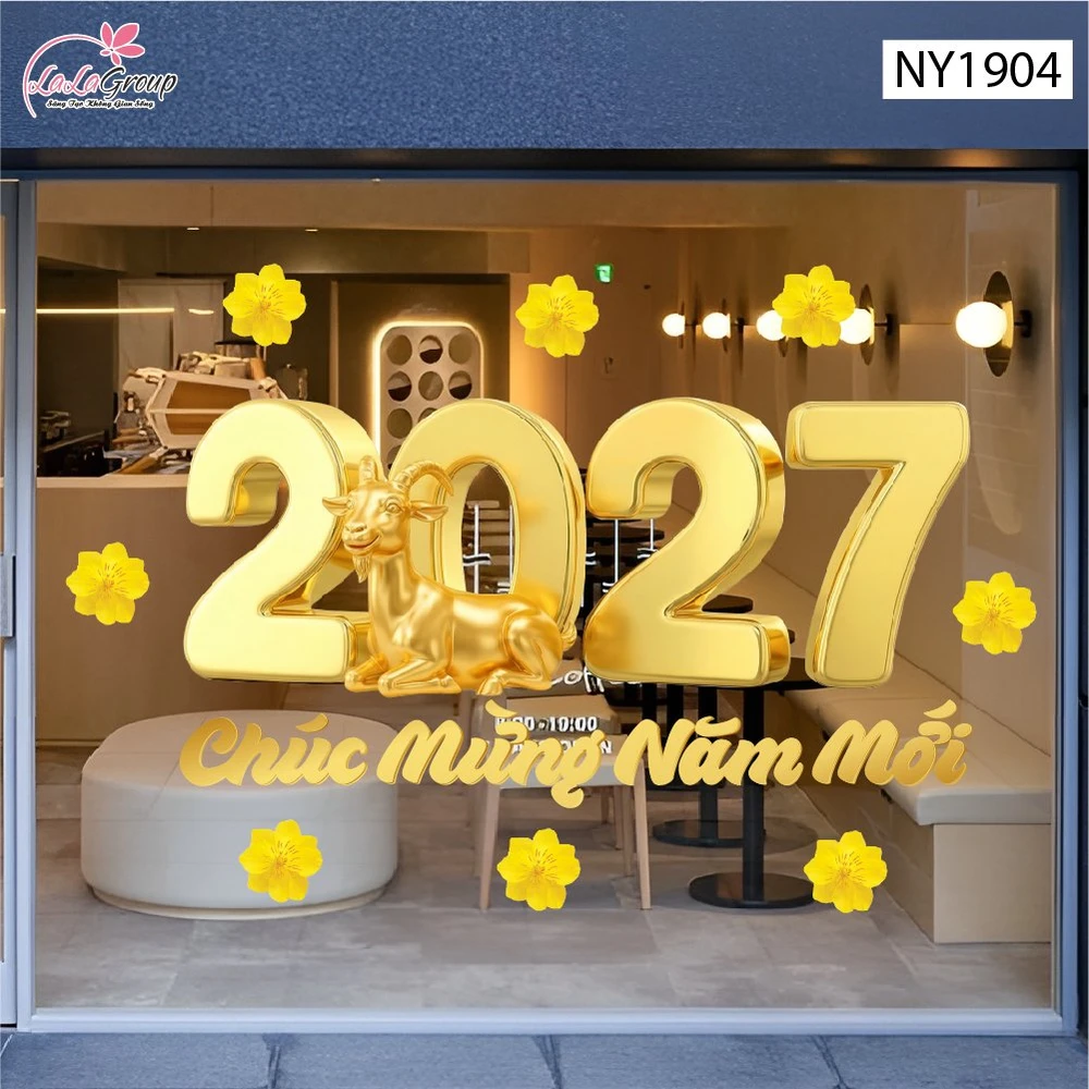 Decal Trang Trí Tết Đinh Mùi 2027 Chúc Mừng Năm Mới Phát Tài Phát Lộc