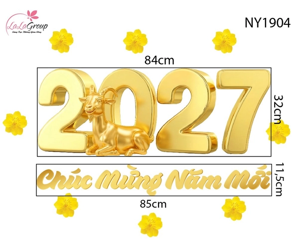 Decal Trang Trí Tết Đinh Mùi 2027 Chúc Mừng Năm Mới Phát Tài Phát Lộc